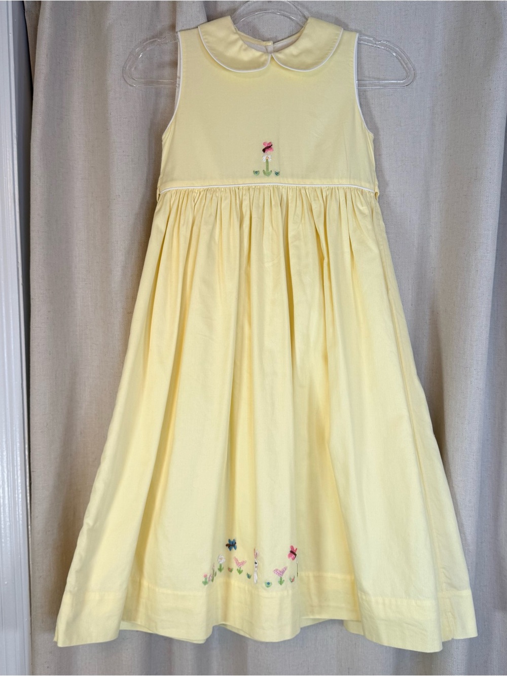 Strasburg Children Yellow Cotton Heirloom Dress Hand Embroidered Floral Collar